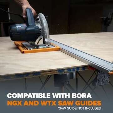 BORA NGX Saw Plate RT Circular Saw Guide, For Straight Cuts, designed for use with Bora NGX and WTX Clamp Edge System, Adjustable to fit most Circular Saws 546001