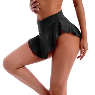 Women's High Waisted Ruffle Pleated Skirted Hot Pants Booty Shorts Elastic Waist Yoga Gym Mini Rave Dance Bottoms Active Skirted Panties