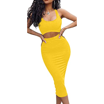 GOBLES Sexy Summer 2 Piece Dress Tank Top Midi Skirt