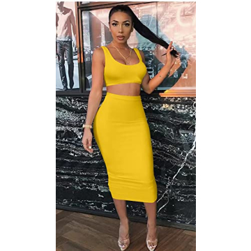 GOBLES Sexy Summer 2 Piece Dress Tank Top Midi Skirt