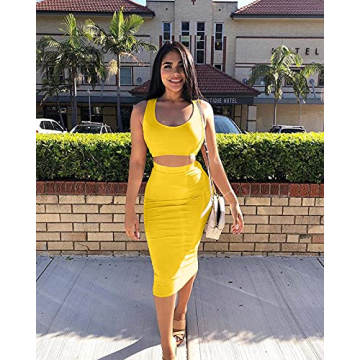 GOBLES Sexy Summer 2 Piece Dress Tank Top Midi Skirt