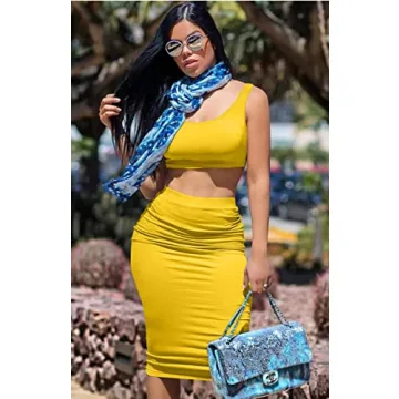 GOBLES Sexy Summer 2 Piece Dress Tank Top Midi Skirt