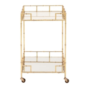 Urban Designs 7727556 Gold Leaf 2-Shelf Square Metal Mirror Mobile bar Cart Gold, Medium