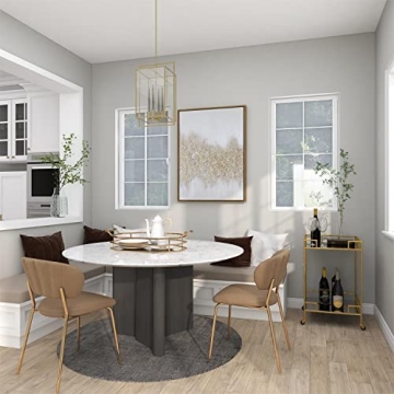 Urban Designs 7727556 Gold Leaf 2-Shelf Square Metal Mirror Mobile bar Cart Gold, Medium