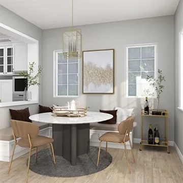 Urban Designs 7727556 Gold Leaf 2-Shelf Square Metal Mirror Mobile bar Cart Gold, Medium