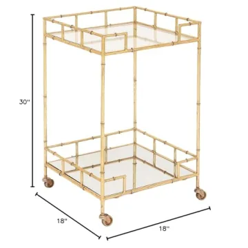Urban Designs 7727556 Gold Leaf 2-Shelf Square Metal Mirror Mobile bar Cart Gold, Medium