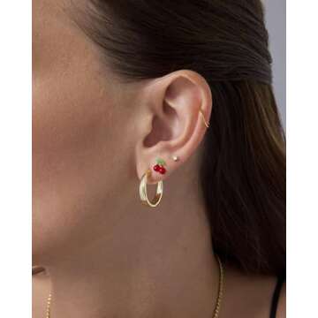 PAVOI 14K Yellow Gold Plated Sterling Silver Posts Enamel Flatback Stud Earrings for Women - Colored...