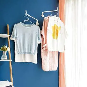 Mkono Wall Mounted Clothes Hanger with Swing Arm Holder Valet Hook Metal Hanging Laundry Drying Rack Space Saver for Closet Organizer, Laundry Room Organization Bathroom, Bedroom,2 Pcs, White