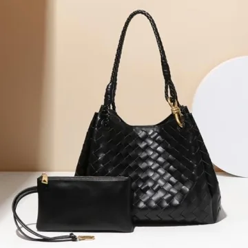 Woven Trendy Hobo Bag With Small Inner Bag | Large Retro Pu Leather Bucket Bag For Women | Cute Tote Handbag (Sand)