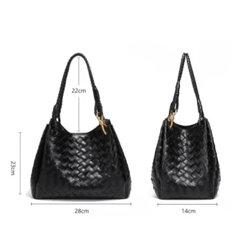 Woven Trendy Hobo Bag With Small Inner Bag | Large Retro Pu Leather Bucket Bag For Women | Cute Tote Handbag (Sand)