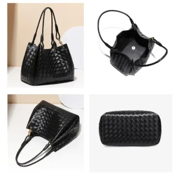 Woven Trendy Hobo Bag With Small Inner Bag | Large Retro Pu Leather Bucket Bag For Women | Cute Tote Handbag (Sand)