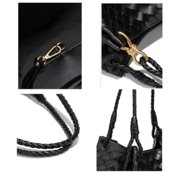 Woven Trendy Hobo Bag With Small Inner Bag | Large Retro Pu Leather Bucket Bag For Women | Cute Tote Handbag (Sand)