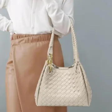 Woven Trendy Hobo Bag With Small Inner Bag | Large Retro Pu Leather Bucket Bag For Women | Cute Tote Handbag (Sand)