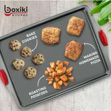 Premium Nonstick Baking Sheet Pans – Set of 3, Heavy-Gauge Carbon Steel, Warp, Dent, and Rust-Resi...