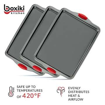 Premium Nonstick Baking Sheet Pans – Set of 3, Heavy-Gauge Carbon Steel, Warp, Dent, and Rust-Resistant – Gourmet Rimmed Half Cookie Sheet Trays, Non-Toxic for Exceptional Baking Performance