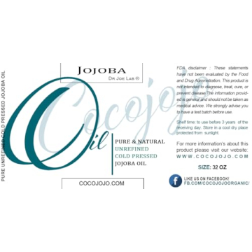 cocojojo Organic Jojoba Oil for Hair and Skin - 32 Fl Oz
