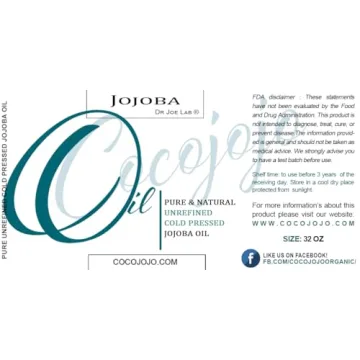 cocojojo Organic Jojoba Oil for Hair and Skin - 32 Fl Oz