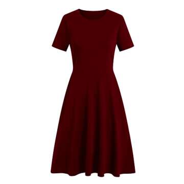 Modest Dresses for Womens Elegant Vintage 50s Office Casual Floral Print Wear to Work Party Swing A-Line Knee Length Dress with Pockets 162 (XL, Burgundy)