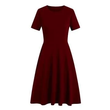 Modest Dresses for Womens Elegant Vintage 50s Office Casual Floral Print Wear to Work Party Swing A-Line Knee Length Dress with Pockets 162 (XL, Burgundy)