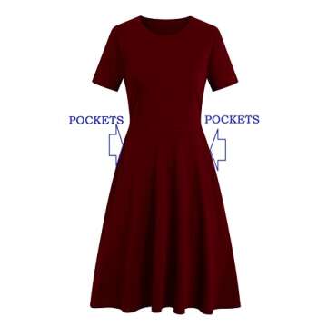 Modest Dresses for Womens Elegant Vintage 50s Office Casual Floral Print Wear to Work Party Swing A-Line Knee Length Dress with Pockets 162 (XL, Burgundy)