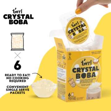 Twrl Crystal Boba - Jelly Boba, Low-Calorie Alternative to Taiwanese Tapioca Pearls, Cafe-Style Tapioca Milk Tea & Coffee Topping, Ready to Eat, Gluten-Free, Plant-Based - Pack of 6 Single Servings