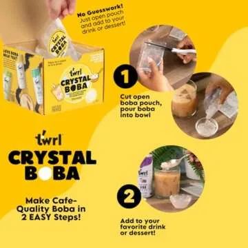 Twrl Crystal Boba - Jelly Boba, Low-Calorie Alternative to Taiwanese Tapioca Pearls, Cafe-Style Tapioca Milk Tea & Coffee Topping, Ready to Eat, Gluten-Free, Plant-Based - Pack of 6 Single Servings