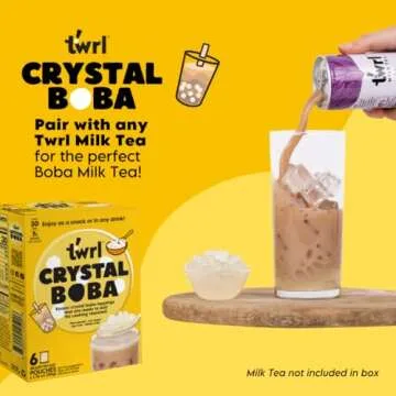 Twrl Crystal Boba - Jelly Boba, Low-Calorie Alternative to Taiwanese Tapioca Pearls, Cafe-Style Tapioca Milk Tea & Coffee Topping, Ready to Eat, Gluten-Free, Plant-Based - Pack of 6 Single Servings