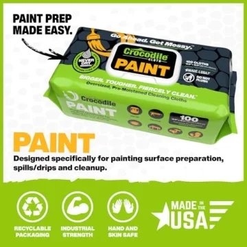 Crocodile Cloth Paint Cleaning Wipes, 100 Wipes - Painting Surface Prep and Cleanup of Painting Messes for Painters, Contractors, Artists and DIYers