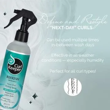 Curl Keeper Refresh Hair Styling Spray for Curly Hair - Lightweight Water-Based Anti-Frizz Formula w...