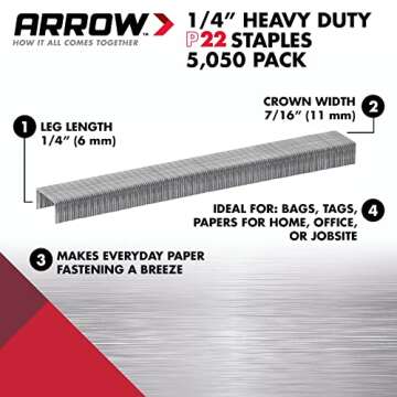 Arrow 224 Heavy Duty P22 Staples for Use with Plier-Type Paper and Bag Staplers in Restaurants, Offi...