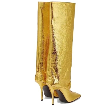 YIYA Gold Metallic Knee High Stiletto Boots for Women