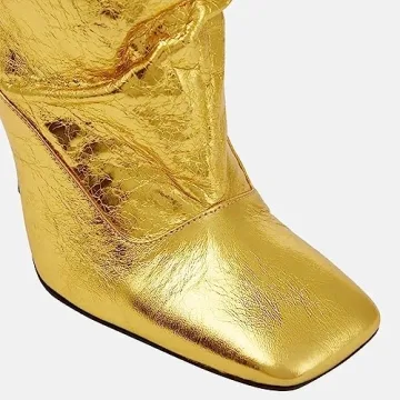 YIYA Gold Metallic Knee High Stiletto Boots for Women