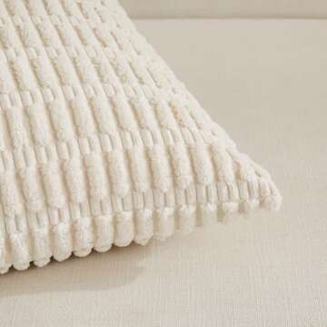 Fancy Homi 4 Packs Boho Cream Decorative Throw Pillow Covers 18x18 Inch for Living Room Couch Bed Sofa, Rustic Modern Farmhouse Home Decor, Soft Plush Corduroy Cute Square Beige Cushion Case 45x45 cm