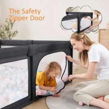 Baby Playpen Foldable Play Pens for Babies with Bottom, 79x59in Baby Gate Playpen Large Play Yard Center, Baby Fence Play Area, Kids Play Pen(Black)