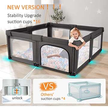 Baby Playpen Foldable Play Pens for Babies with Bottom, 79x59in Baby Gate Playpen Large Play Yard Center, Baby Fence Play Area, Kids Play Pen(Black)