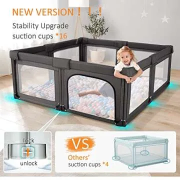 Baby Playpen Foldable Play Pens for Babies with Bottom, 79x59in Baby Gate Playpen Large Play Yard Center, Baby Fence Play Area, Kids Play Pen(Black)