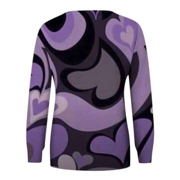 Women Valentine's Day Sweatshirts Round Neck Blouses Love Heart Graphic Pullover Tops Printed Casual Long Sleeve Shirts