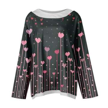 Women Valentine's Day Sweatshirts Round Neck Blouses Love Heart Graphic Pullover Tops Printed Casual Long Sleeve Shirts