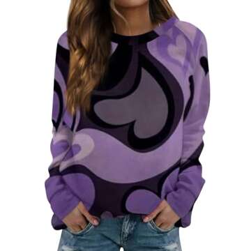 Women Valentine's Day Sweatshirts Round Neck Blouses Love Heart Graphic Pullover Tops Printed Casual Long Sleeve Shirts