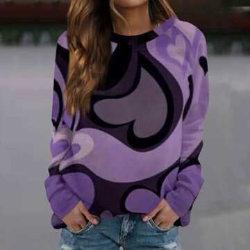 Women Valentine's Day Sweatshirts Round Neck Blouses Love Heart Graphic Pullover Tops Printed Casual Long Sleeve Shirts