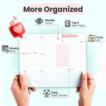 FABOXY 52 Sheets Weekly Planner Pad Undated Essentials for Productivity 10" x 8" - Tear off 100 GSM ...