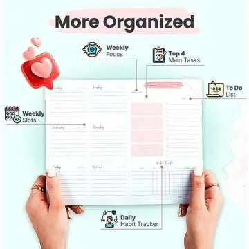 FABOXY 52 Sheets Weekly Planner Pad Undated Essentials for Productivity 10" x 8" - Tear off 100 GSM ...