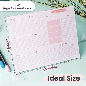 FABOXY 52 Sheets Weekly Planner Pad Undated Essentials for Productivity 10" x 8" - Tear off 100 GSM Paper - To Do list with PP Protection for student office and home - Built-in Habit & Goals Tracker