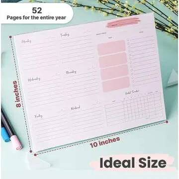 FABOXY 52 Sheets Weekly Planner Pad Undated Essentials for Productivity 10" x 8" - Tear off 100 GSM Paper - To Do list with PP Protection for student office and home - Built-in Habit & Goals Tracker