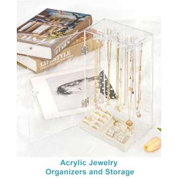 Necklace Holder, Acrylic Necklace Organizer, Rotatable Clear Jewelry Holder Organizer Display Case f...
