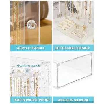 Necklace Holder, Acrylic Necklace Organizer, Rotatable Clear Jewelry Holder Organizer Display Case for Long Necklaces Pendant Bracelets, Jewelry Holder Box with Velvet Tray for Rings Earrings