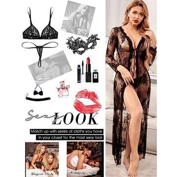 Avidlove Sheer Robe for Women Sexy Lingerie Coverup Mesh Kimono Bridal Nightwear Black, S