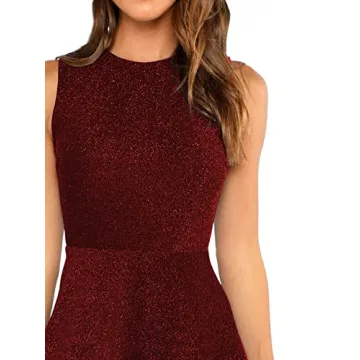 DIDK Women's Stylish Sleeveless Glitter Skater Dress Red