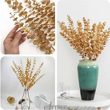 CATTREE Faux Gold Eucalyptus, Artificial Plastic Golden Plants 30" Tall 2 Pack, Christmas Decorations Fake Shrubs for Wedding Hotel Hall Party Indoor Home Table Centerpieces DIY Decor Planting Filler
