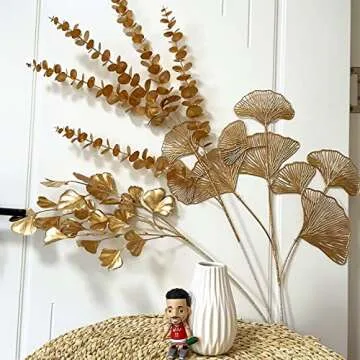 CATTREE Faux Gold Eucalyptus, Artificial Plastic Golden Plants 30" Tall 2 Pack, Christmas Decorations Fake Shrubs for Wedding Hotel Hall Party Indoor Home Table Centerpieces DIY Decor Planting Filler